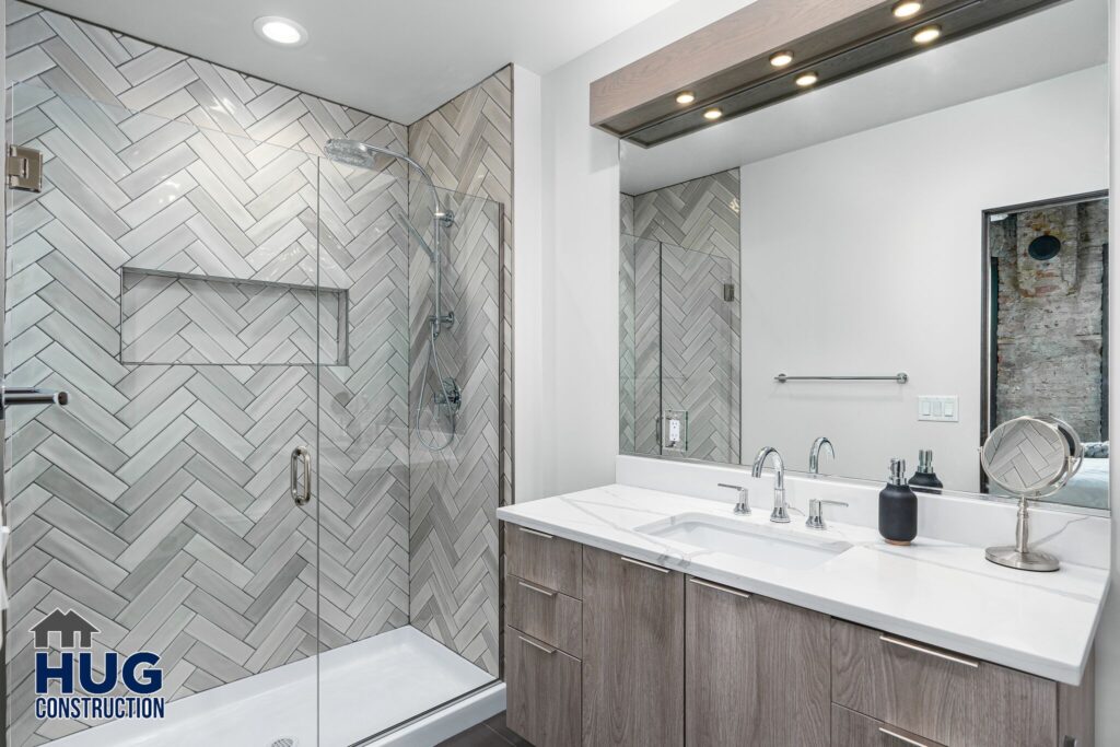 Image of the vanity and bathtub in a bathroom.