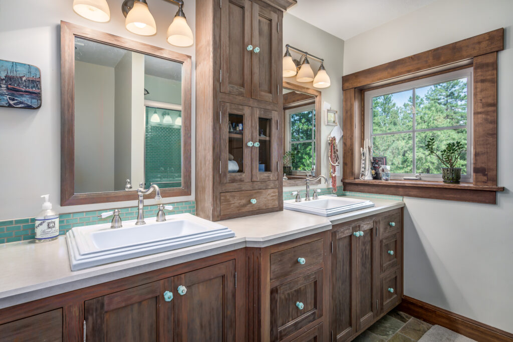 Custom Home. Interior photo of a bathroom vanity.