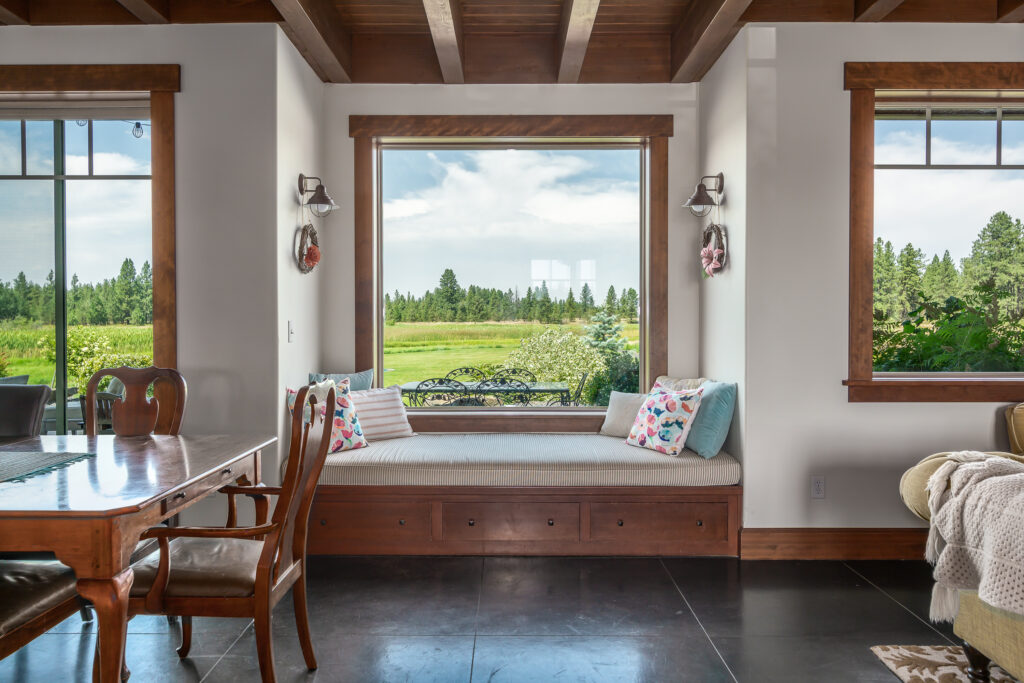 Custom Home. Interior photo of a window seating nook.