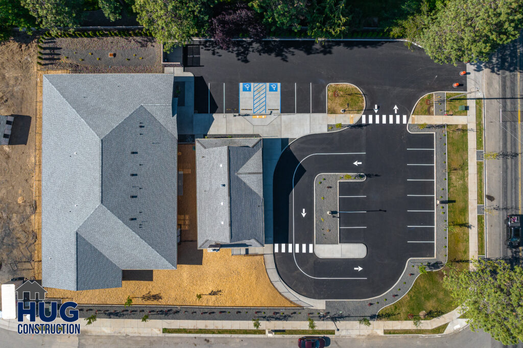 Aerial shot of the building.