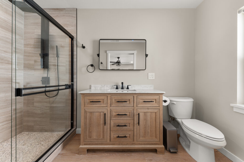 Aspenridge. Interior shot of bathroom shower.