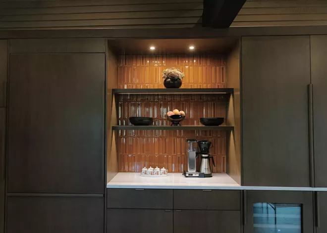 Modernizing a Mid-Century Home. A kitchen coffee station is a nod to a modern lifestyle. Kat Skye photo.