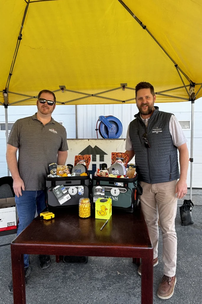 Subcontractors' BBQ. Coolers raffled for prizes.