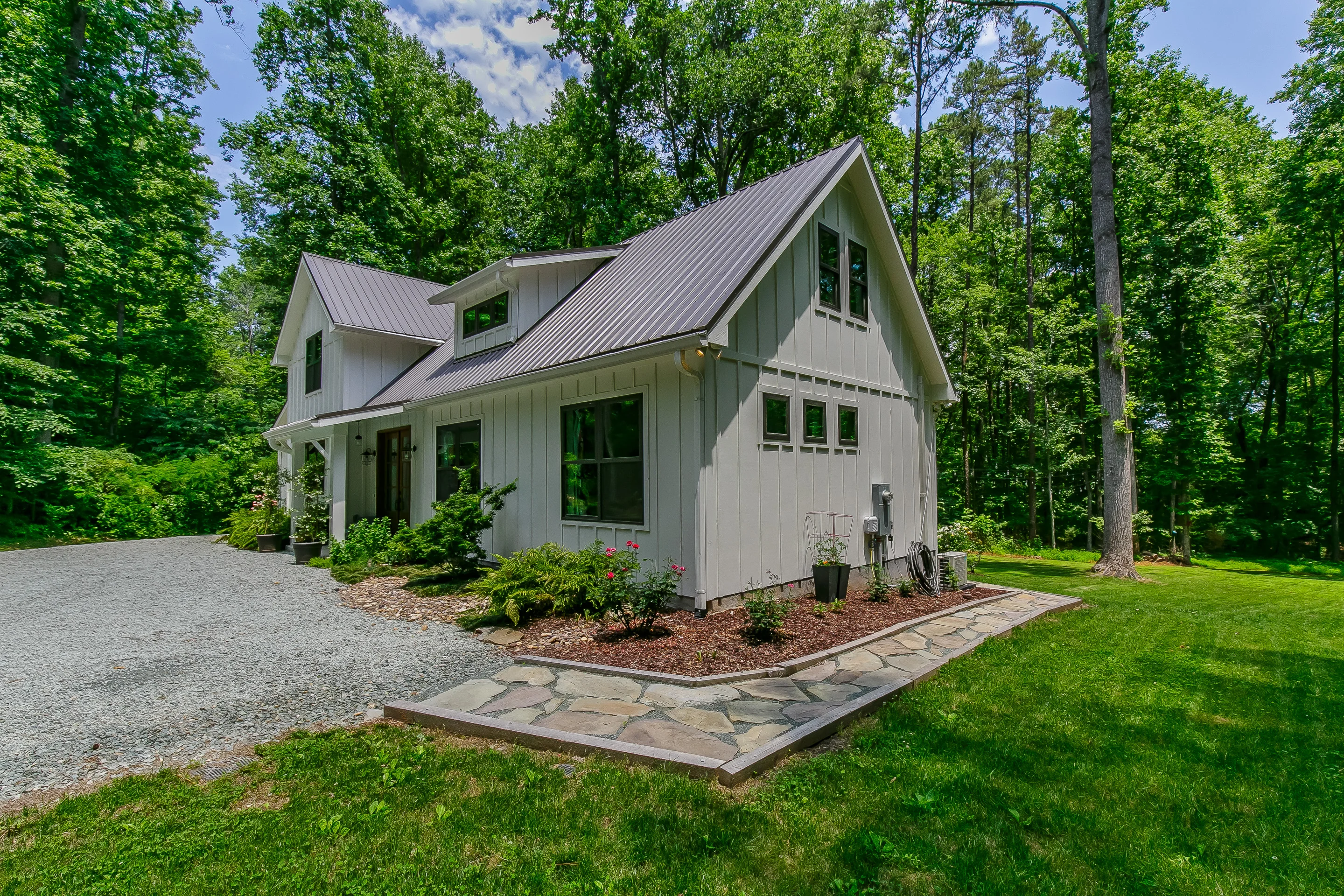 Angled exterior view of the Flowering Dogwood custom home
