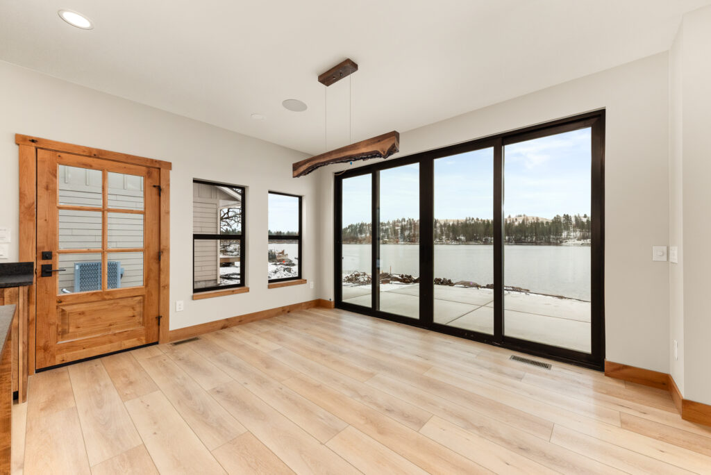 Interior photo of the large wall of windows.