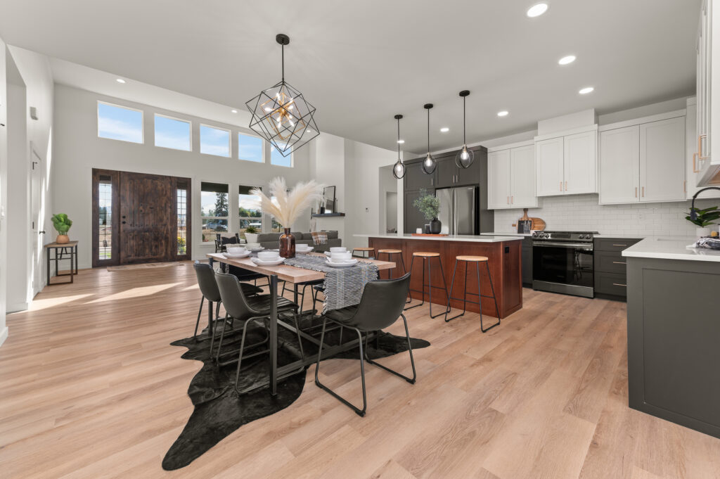 Interior shot of the kitchen and dining area.