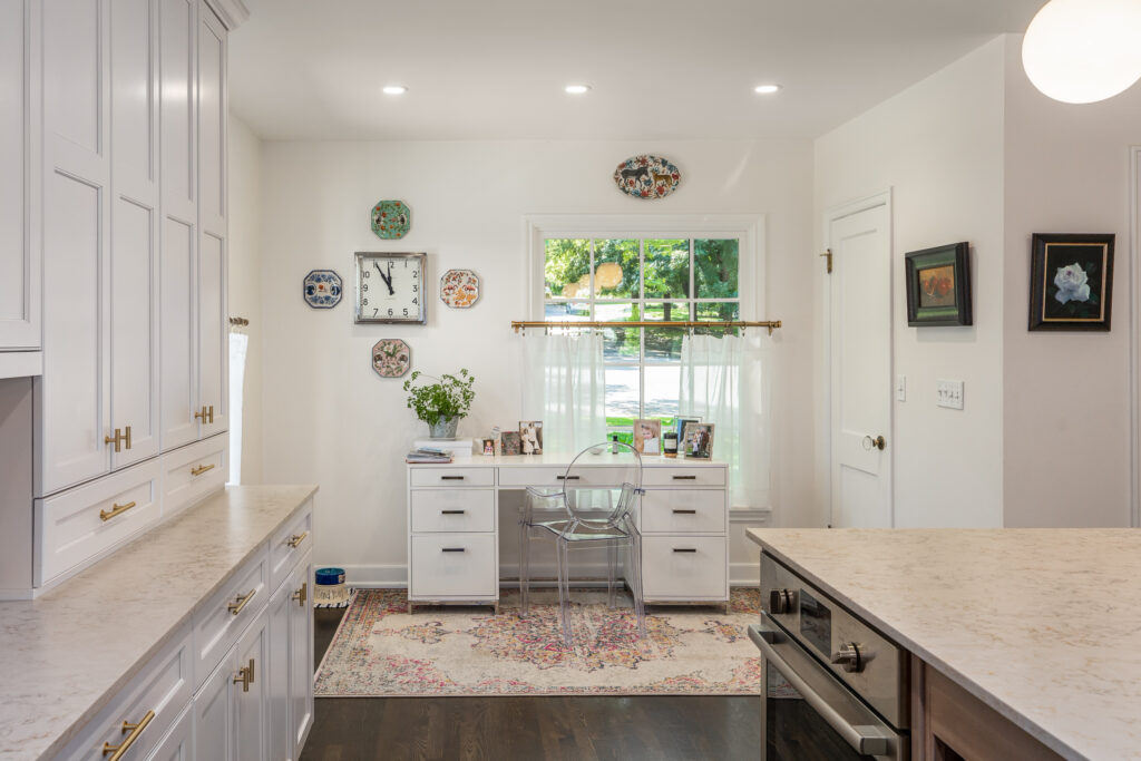 21st Ave Full Home Remodel. Interior shot of kitchen with desk.