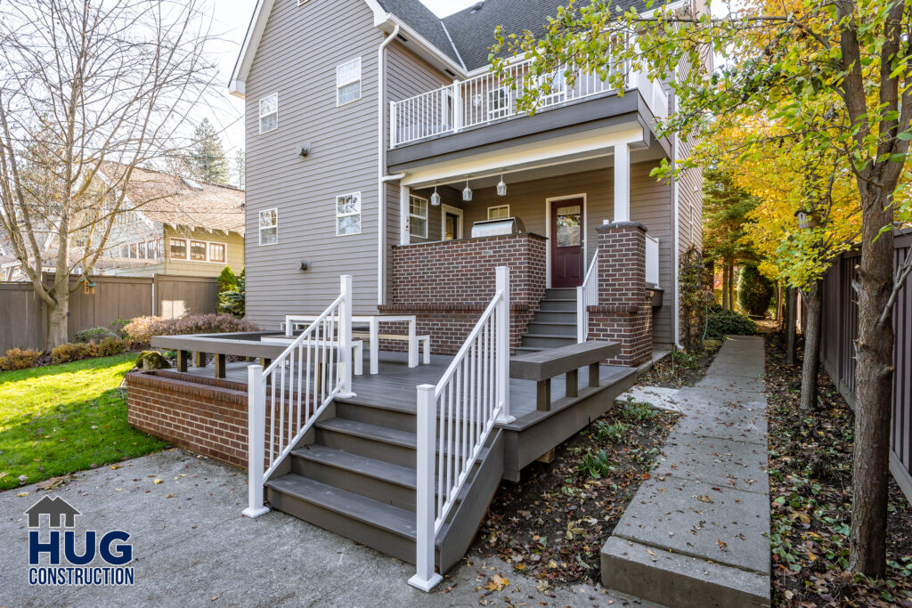 Deck Remodel. Exterior shot of deck and stairway.