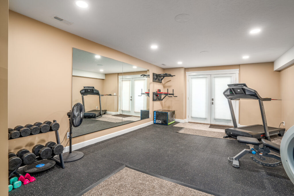 Basement Remodel. Interior photo of home gym.