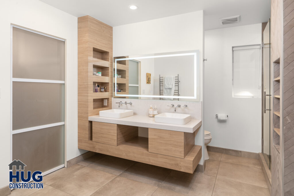 South Walnut Bathroom Remodel. Interior photo of bathroom double vanity.