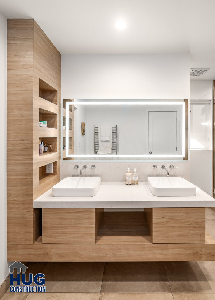 Bathroom Remodel. Interior photo of bathroom double vanity.