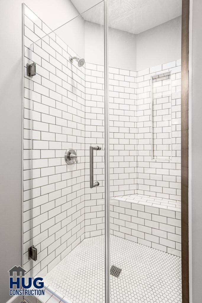 First Ave Apartment Remodel. Interior shot of bathroom shower.