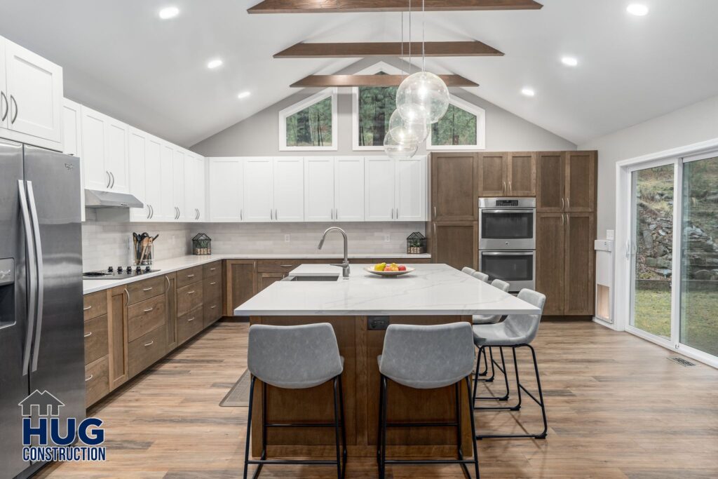 Cheney Spokane Road Kitchen Addition Remodel. Interior photo of the kitchen with island seating.