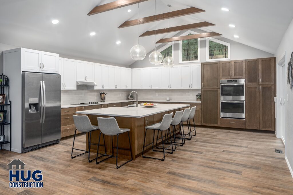 Cheney Spokane Road Kitchen Addition Remodel. Interior photo of the kitchen with island seating.