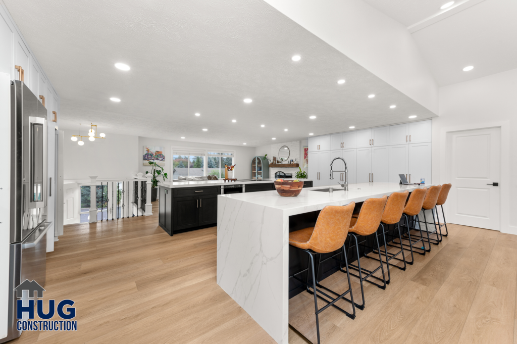 Addition and Kitchen Remodel. Interior photo of kitchen with island seating.