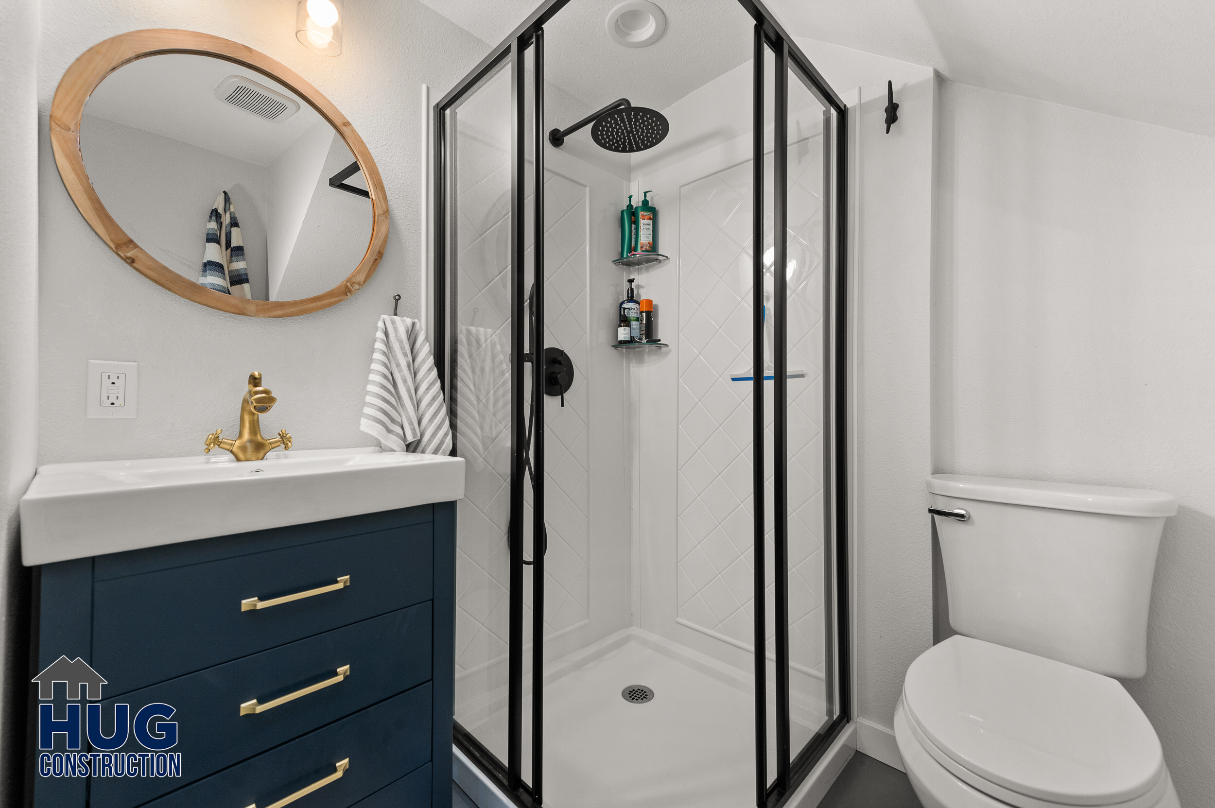 Silver Beach Remodel and New Deck. Interior photo of bathroom, vanity and shower.