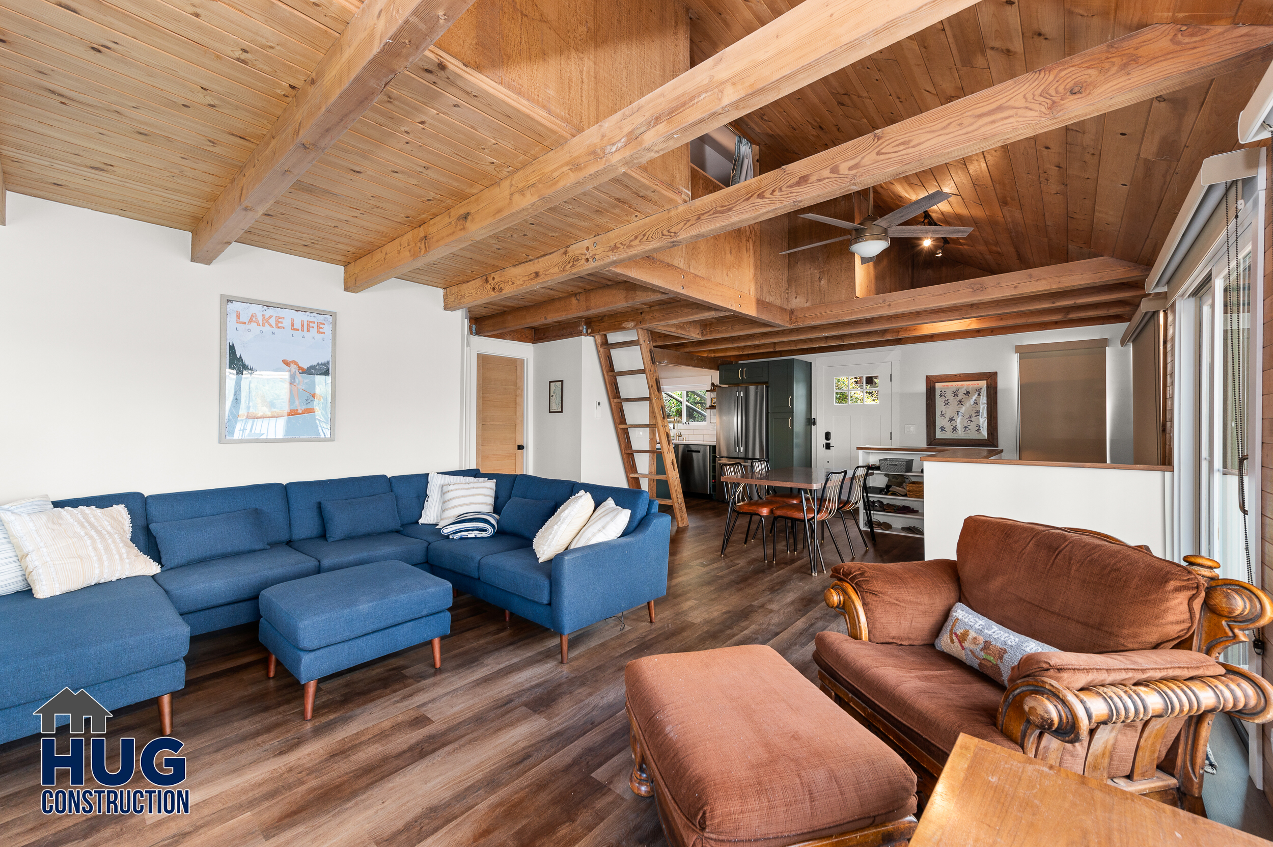 Silver Beach Remodel and New Deck. Interior photo of living room seating area.