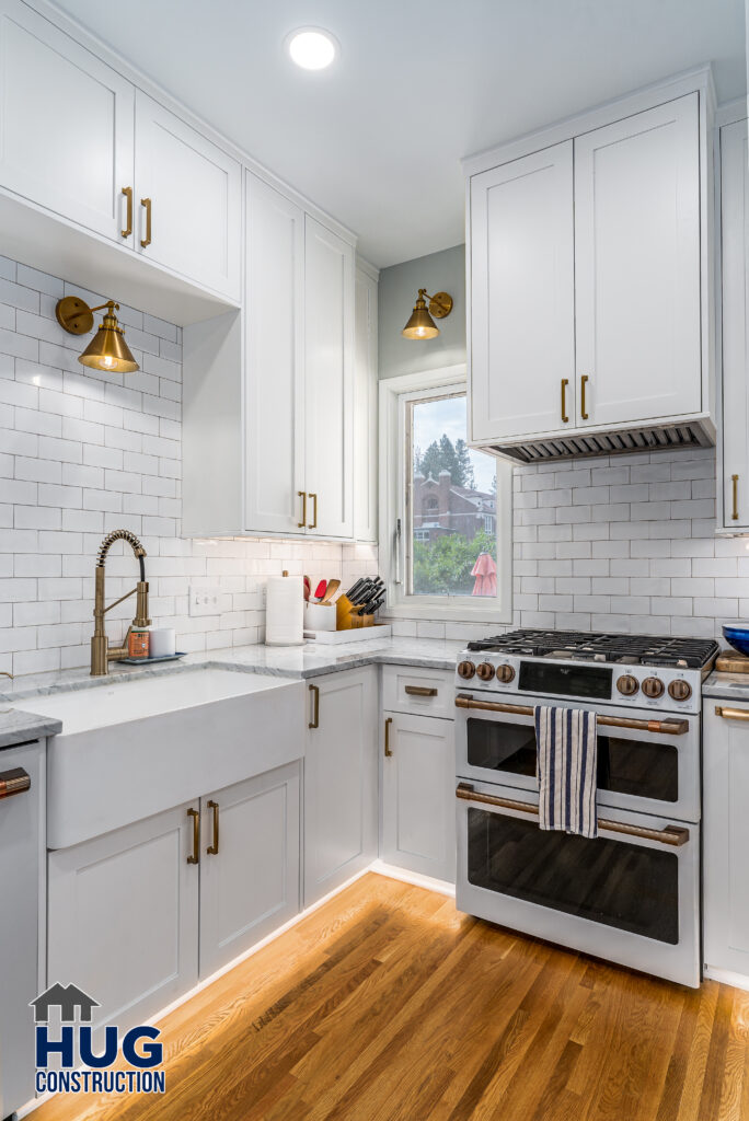 Kitchen and bath remodel. Interior shot of kitchen with appliances.