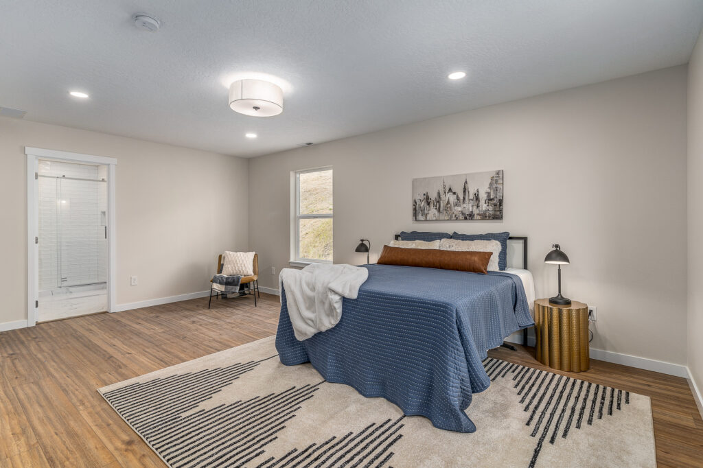 Custom Residential Home. Interior photo of a bed in a bedroom.