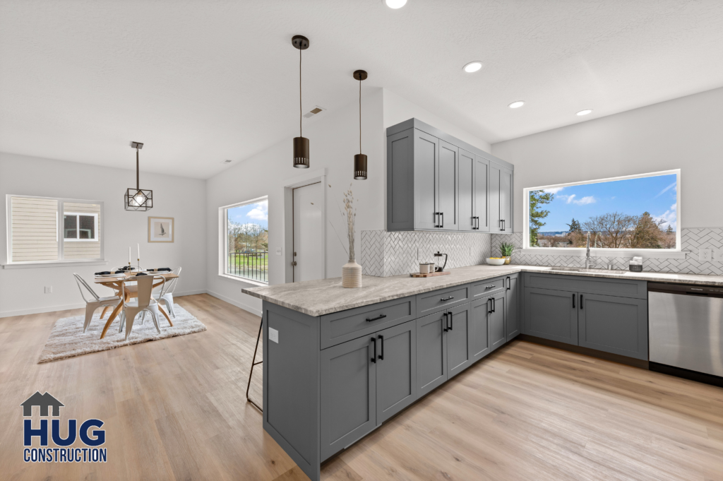 Custom Residential Home. Interior photo of the kitchen and dining area.