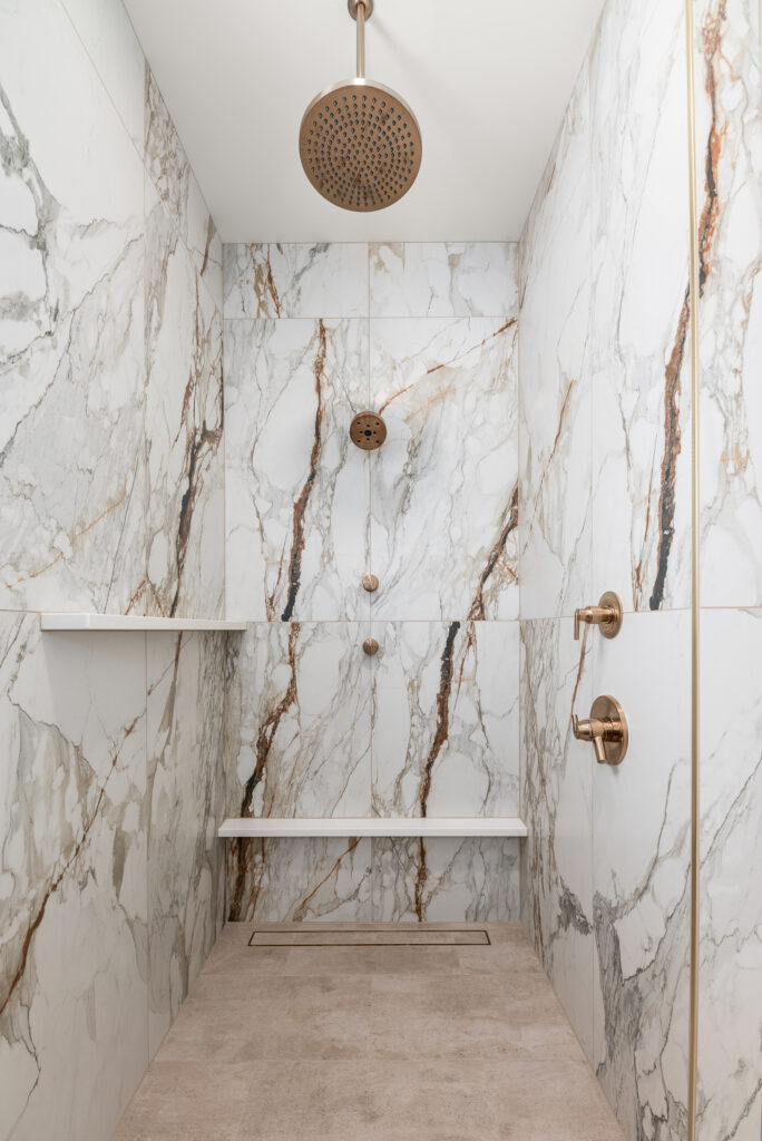 Luxury Custom Home Bathroom Marble Shower.